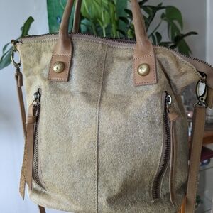 Leather cow hide crossbody and top handle bag